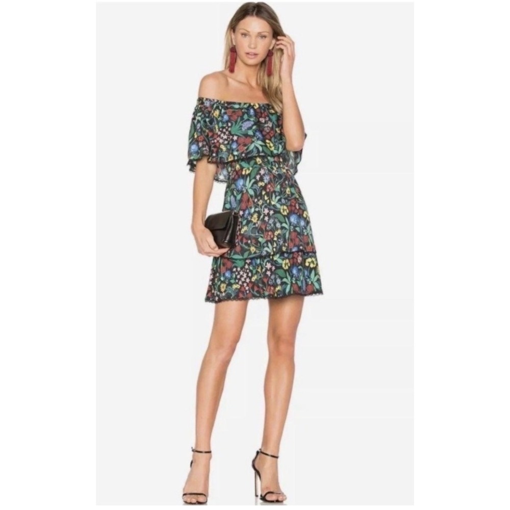 Women's Alice and‎ Olivia Tiered Off-The-Shoulder Floral Flowy Mini Dress Size 4